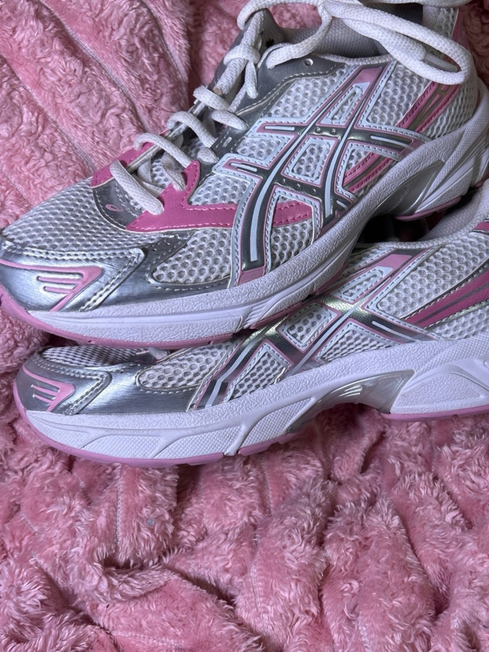 ASICS White, Pink & Silver Women's Athletic Running Shoes
